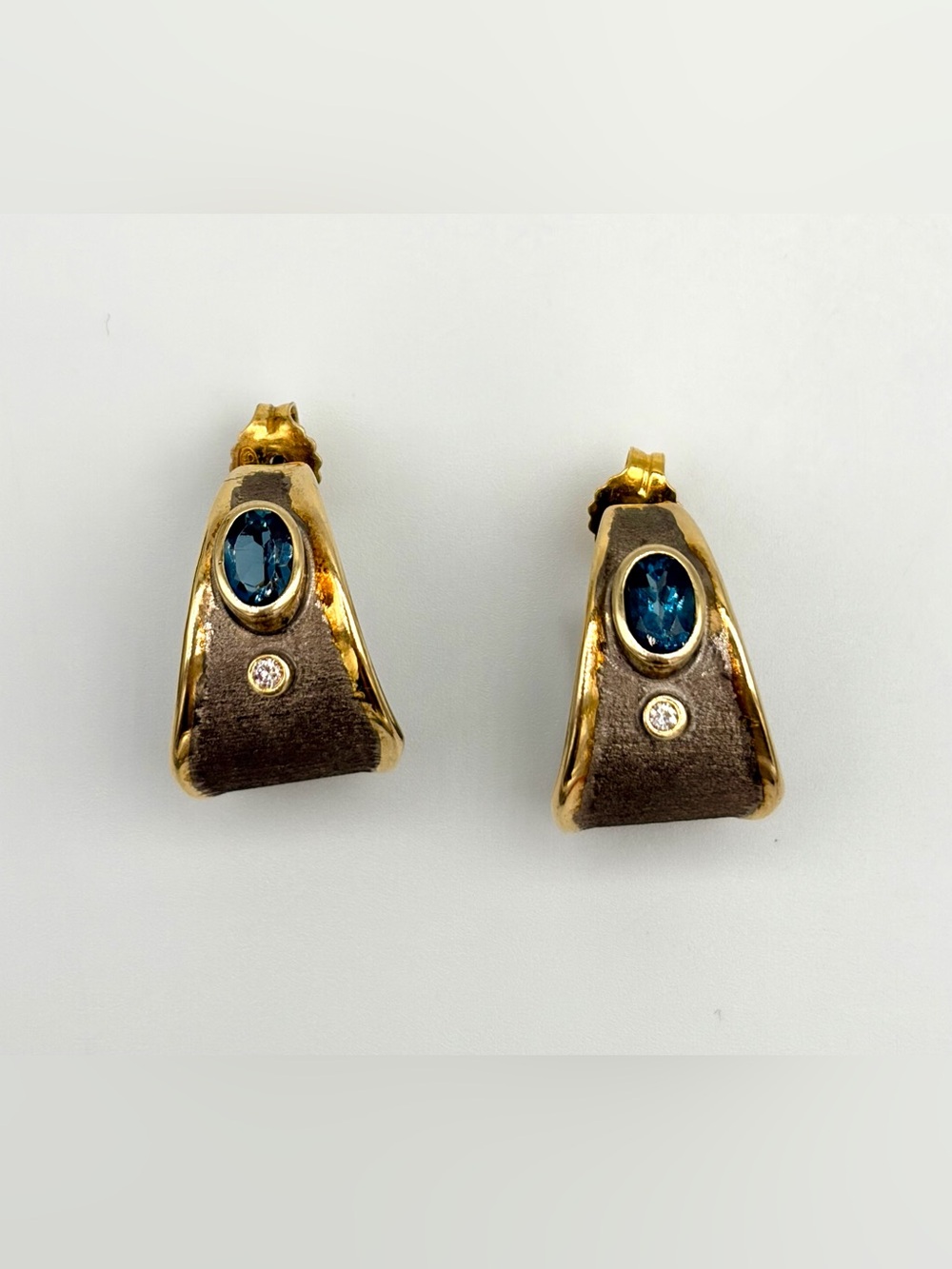 S.Georgios Handmade Earrings 24K Gold, 950 Fine Silver, Blue Topaz, Diamond